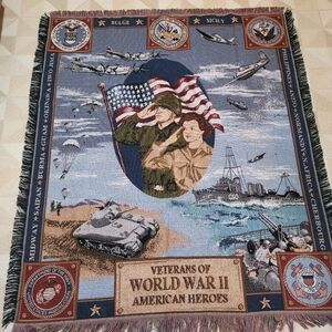 Veterans of WWII American Heroes Military Tapestry Throw Blanket